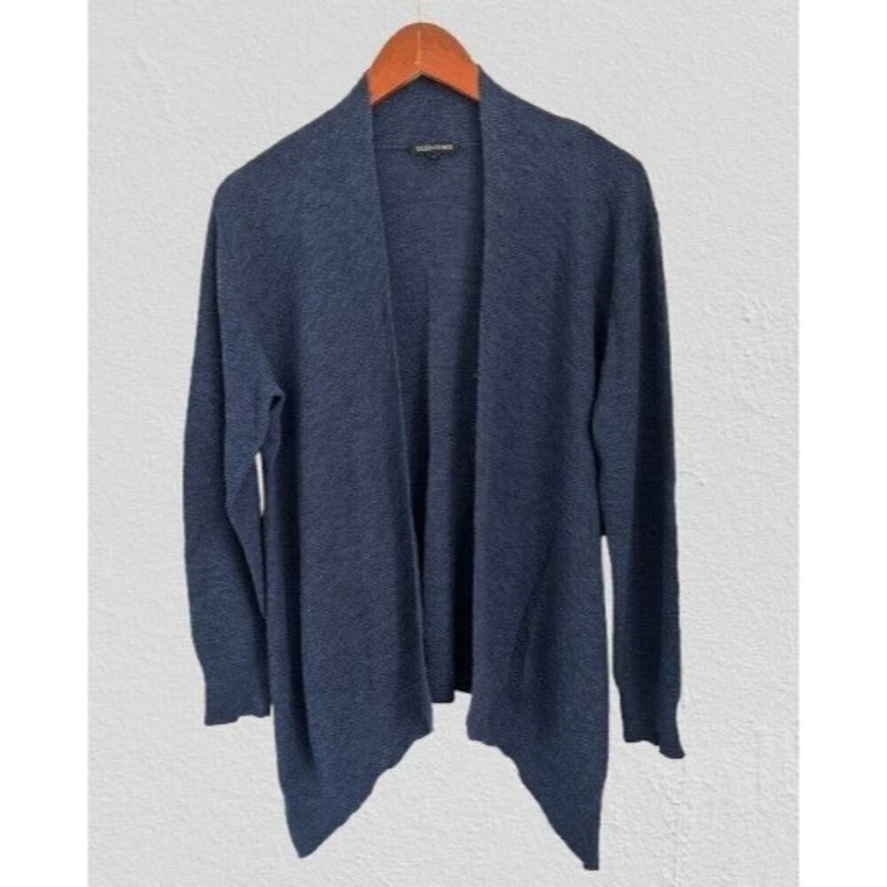Eileen Fisher 100% Wool Knit Cardigan High-Low Blue Open Front Size Med